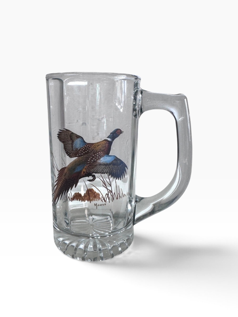 Vintage David Maass Pheasant Beer Mug Heavy Glass Game Bird Hunting Stein